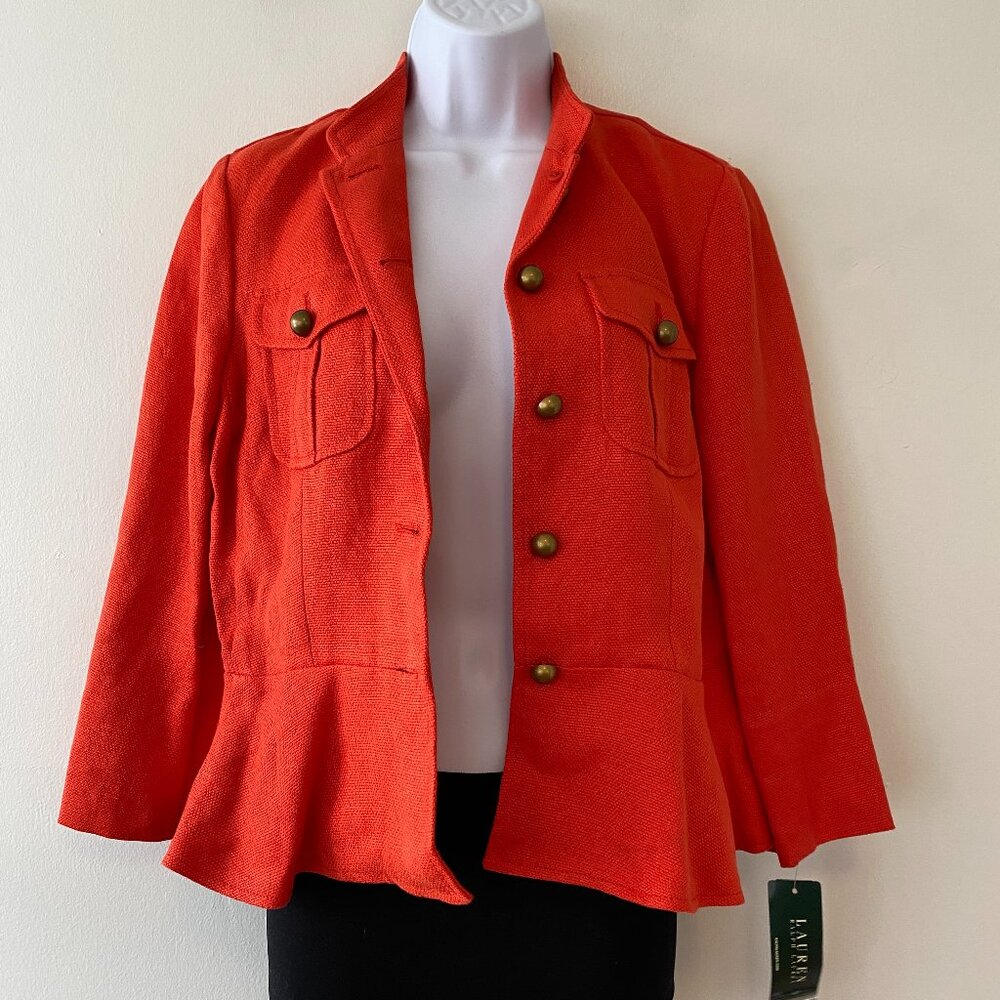 Lauren Ralph Lauren Paprika Orange Linen Button Peplum Jacket Size 6